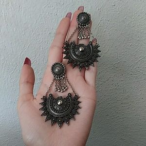 Boho gypsy silver tone earrings